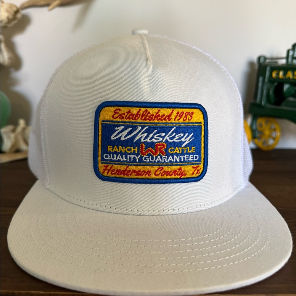 Whiskey Bent cattle Henderson white trucker hat- new